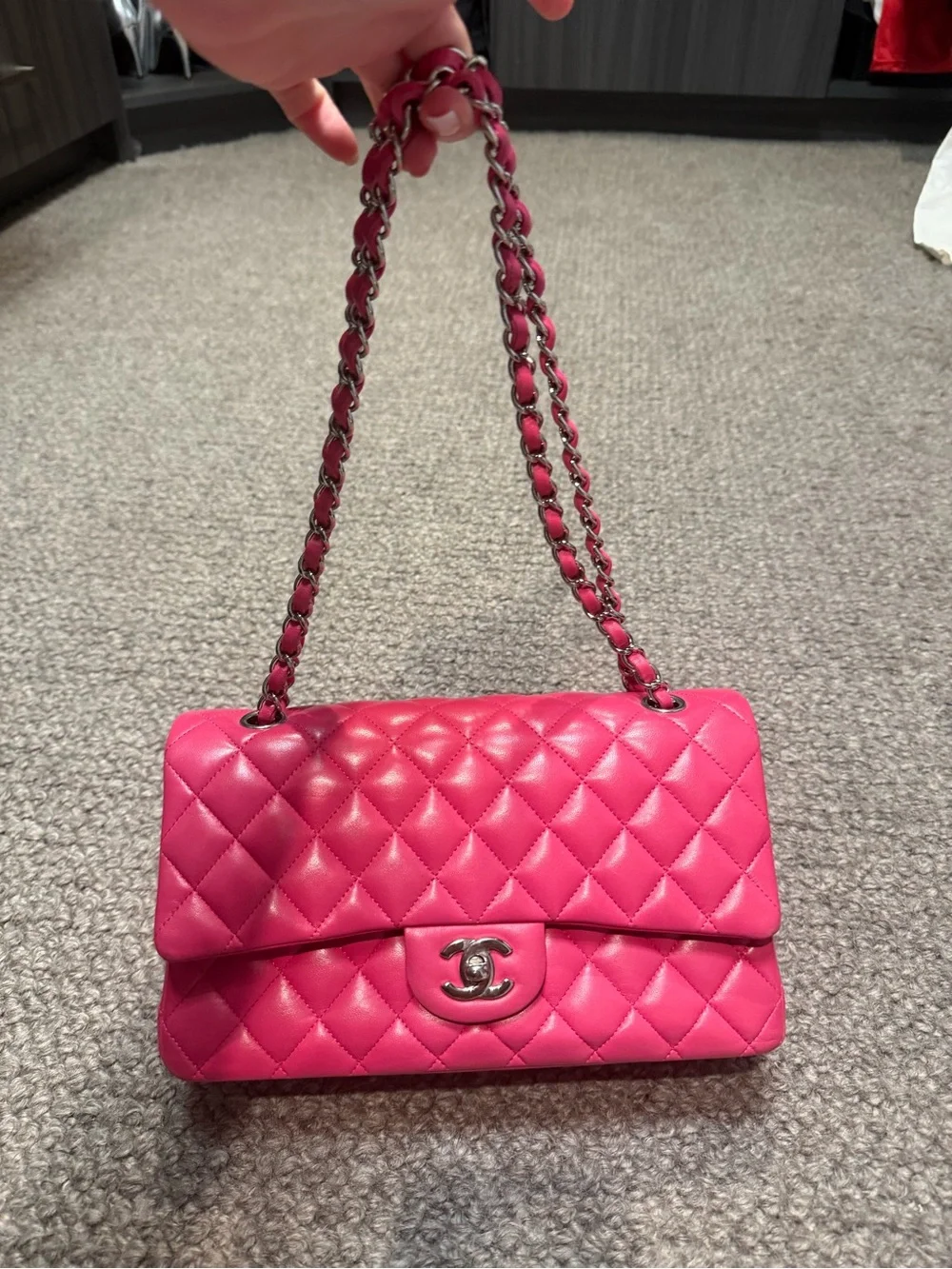 Chanel Classic Flap Bag in rare Hot Pink - Quilted Lambskin Leather Shoulder Bag